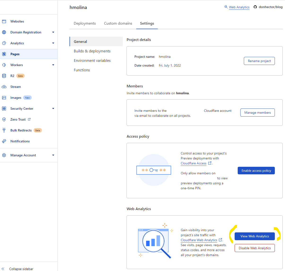 Pages Settings General